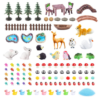 DEERSJUMP 111 Pcs Mini Garden Accessories Decorations Outdoor Kit Resin Mini Figurines Owl Bunny Squirrel and More for Miniature Garden, Yard, DIY Village Decoration