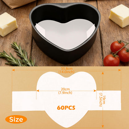 GeeRic Baking Parchment Paper 8 inch Heart Shape, 60 Pcs Cake Pan Liner with Lift Tab, Non-Stick Precut Baking Parchment for Baking Cookies, Bread (White)