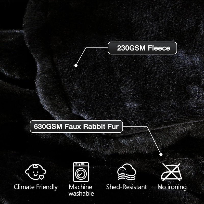 ORINOVA Black Fluffy Thick Fur Throw Blanket 50x60 for Bed Couch Office Chair Bunny Soft Blanket for Adults Gift Home Living Room Decorative Decor 860 GSM