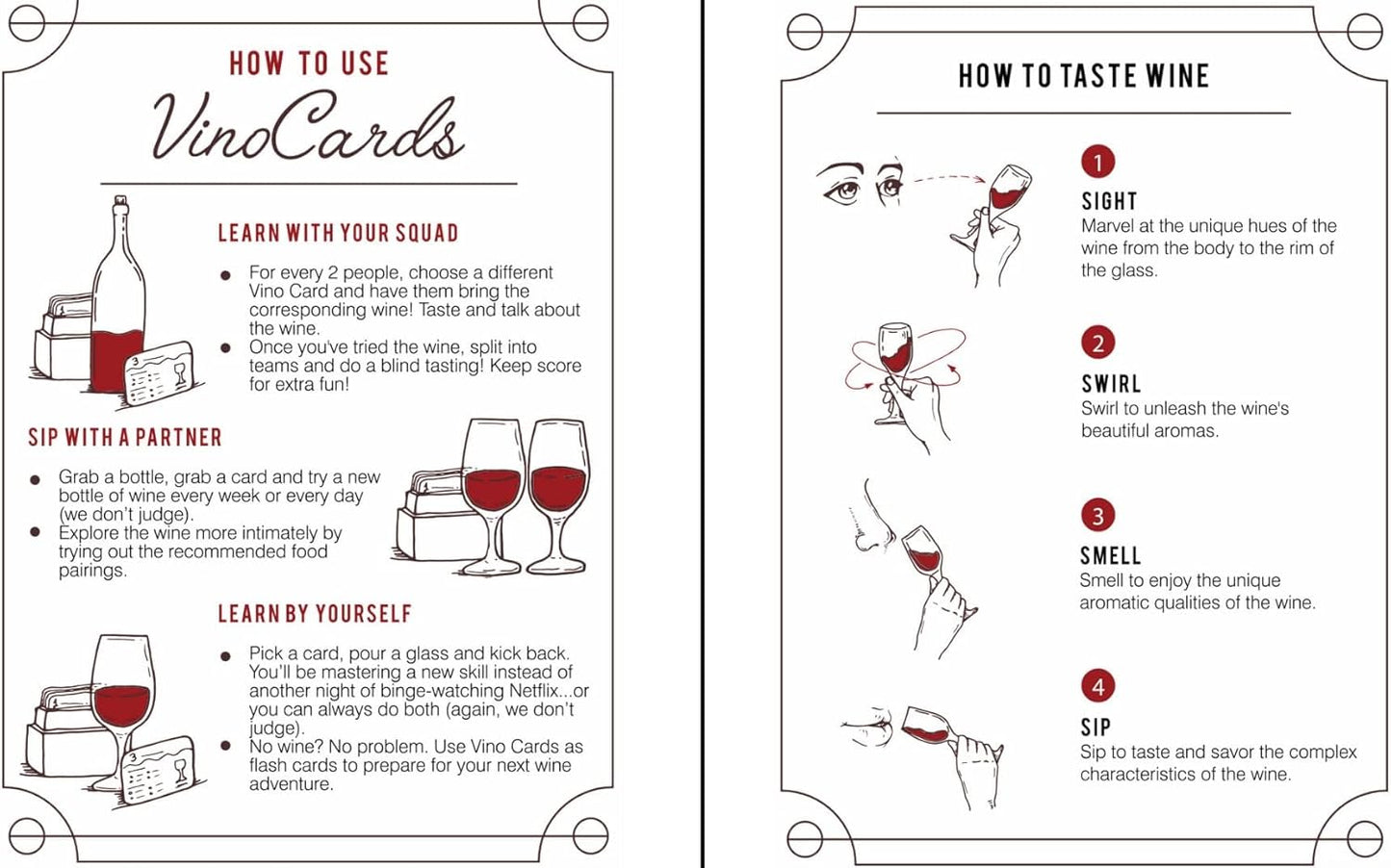 VINO CARDS SMELL DARK FRUIT TASTE BLACKPEPPER PAIRS WITH LAMB GOUDA BEEF Vino Cards: Wine Tasting Game - Complete