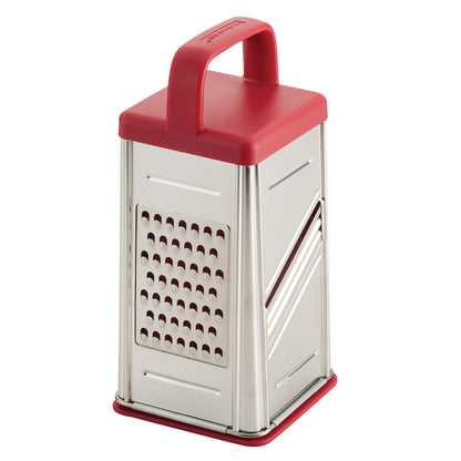 Rachael Ray Tools and Gadgets Stainless Steel Box Grater for Vegetables, Chocolate, Hard Cheeses, and more, Red(9.43 x 8.84 x 8.06 inches)