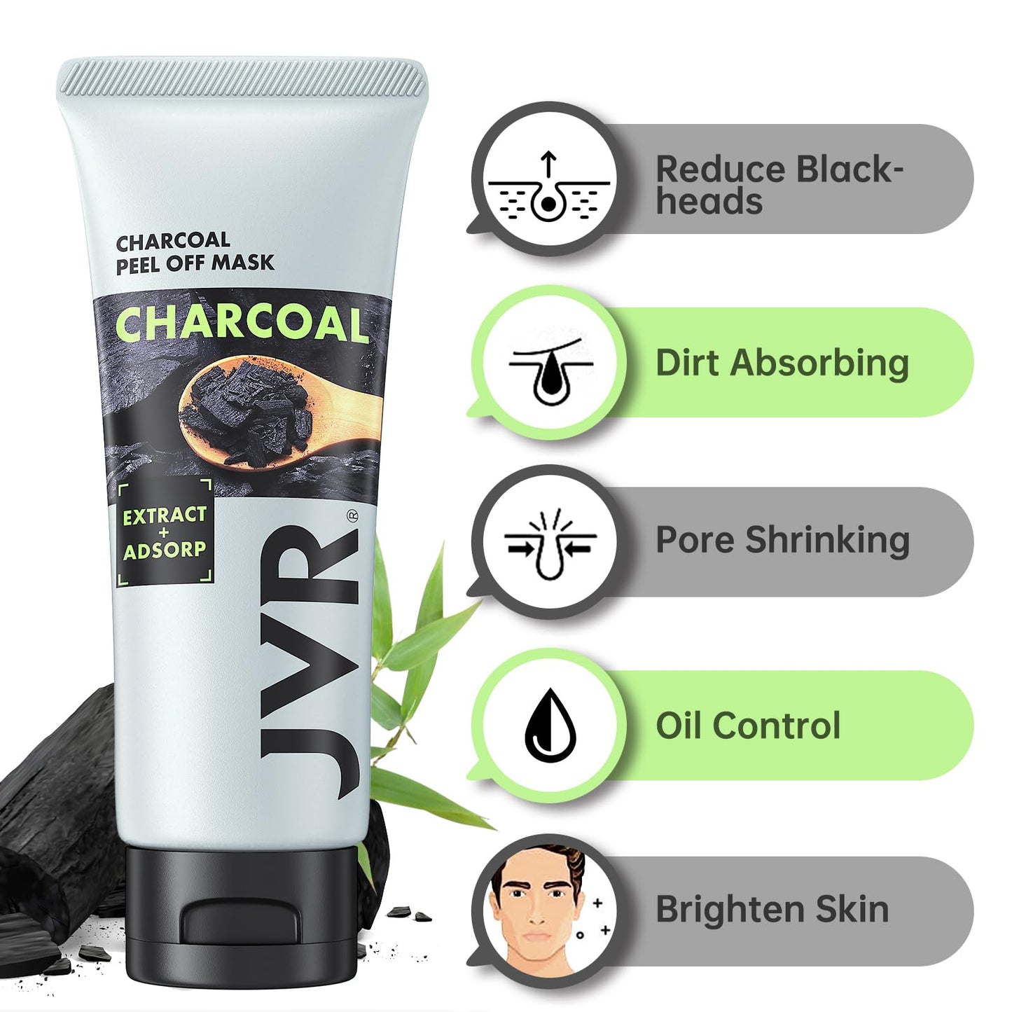 JVR Peel Off Face Mask, Blackhead Remover Mask for Men, Charcoal Peel Off Black Mask, Facial Mask Purifying and Deep Cleansing for All Skin Types 4.23 OZ
