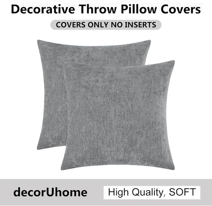 24x24 Inch Set 2, decorUhome Chenille Dark Grey Throw Pillow Covers of Decorative Soft Couch Pillow Covers Solid Dyed