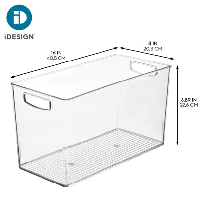 iDesign Pantry Bin with Handles - Kitchen Storage Bins for Cabinets, Pantry, or Fridge - Clear