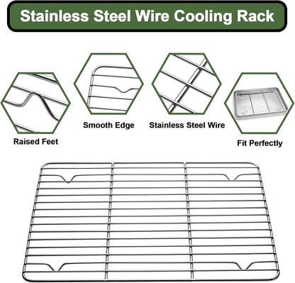 Skiennix Baking Sheet Tray Set - Heavy Duty Stainless Steel Cookie Pan with Silicone Mats | 9-Piece Set in Red