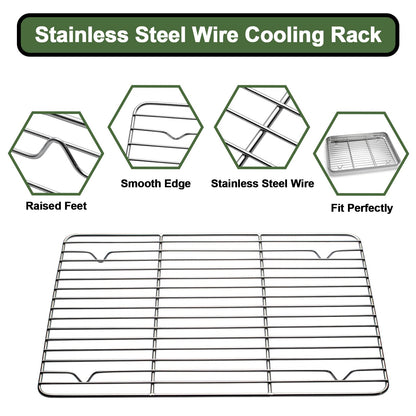Baking Sheet Tray Cooling Rack with Silicone Baking Mat Set, Stainless Steel Cookie Pan For Oven, Set of 9 (3 Sheets + 3 Racks + 3 Mats), Warp Resistant & Heavy Duty & Easy Clean, Red