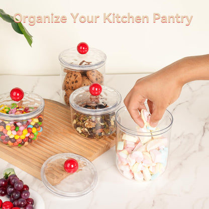 2 Pack Candy Jars with Lids - 47 & 30 OZ Clear Plastic Cookie Storage Containers Airtight Apothecary Canisters for Kitchen Home Decorative Pantry Office Party Organize Sugar Tea Coffee Snacks
