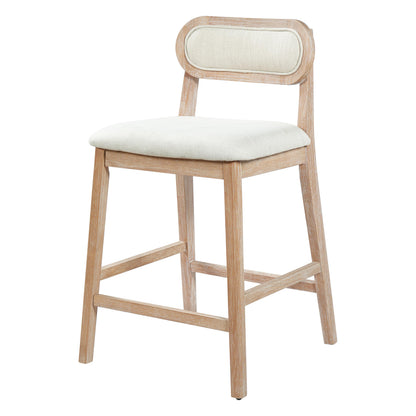 Christopher Knight Home Kaylin Modern Counter Height Bar Stools Set of 2, Upholstered Bar Stool for Kitchen Island, Rubberwood Dining Room Chair, Counter Stool with Footrest, Natural+Beige