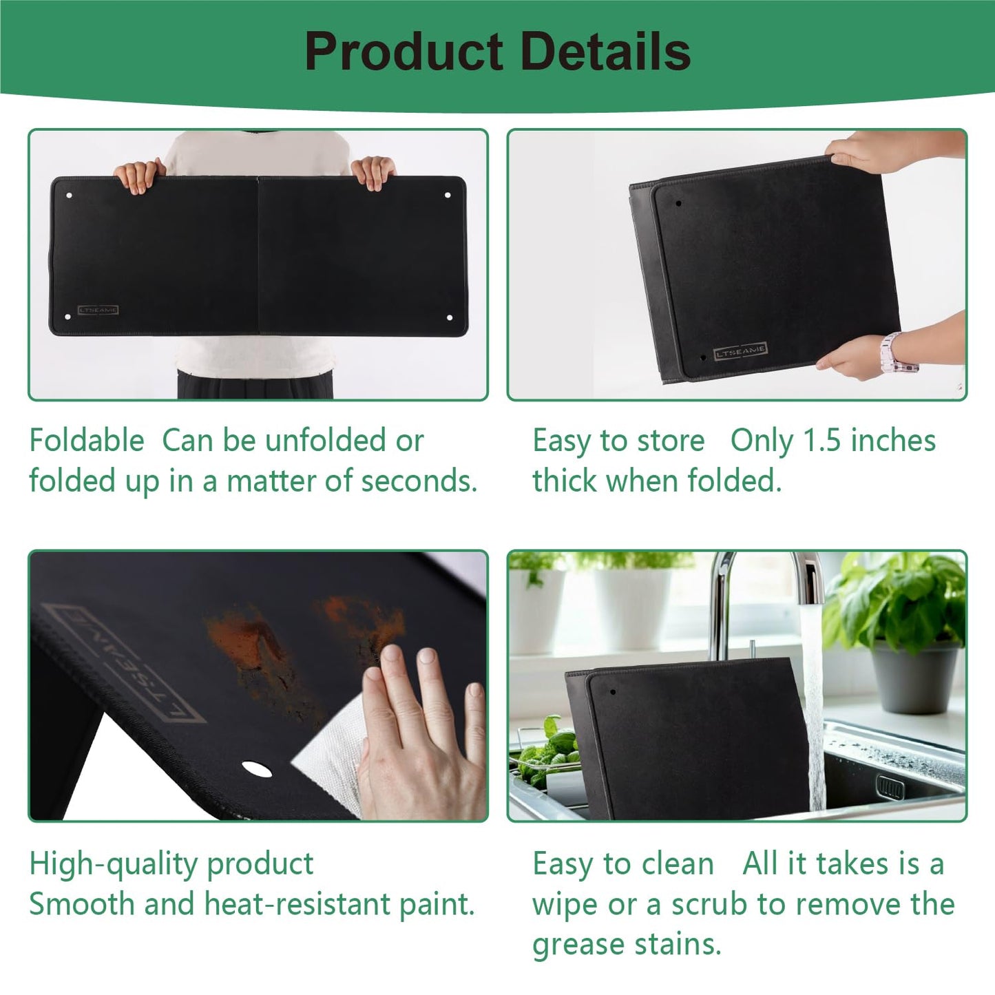 Black Large 2 Pieces 2 Sided Splatter Guard for Frying Stove Top,Oil Splash Guard Cooking for Stove,Non Stick Foldable Splatter Screen for Stove Top