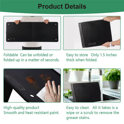 Black Large 2 Pieces 2 Sided Splatter Guard for Frying Stove Top,Oil Splash Guard Cooking for Stove,Non Stick Foldable Splatter Screen for Stove Top