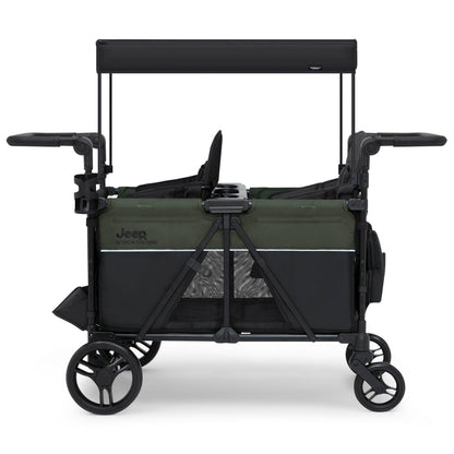 Jeep Aries Stroller Wagon by Delta Children Premium Wagon for 2 Kids with Convertible Seats, Adjustable Push/Pull Handles, Removable Canopy & Flat Fold - Greenguard Gold Certified, Black/Green
