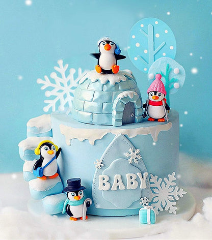 JeVenis Winter Penguin Cake Decoration - Snowflake Supplies for Onederland Party