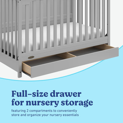 Graco Hadley 5-in-1 Convertible Crib with Drawer – GREENGUARD Gold Certified, Fits Standard Crib Mattress, Converts to Toddler Bed, Daybed and Full Bed, 4 Adjustable Mattress Heights (Pebble Gray)