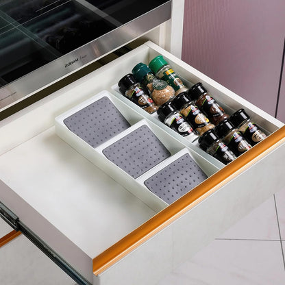 Spice Drawer Organizer,3 Tier Non-Slip Silicone Seasoning Jar Drawer Insert,Spice Rack Organization for Drawer,Spice jar holder for drawer,Kitchen Spice Rack Tray for Cabinet Countertop Makeup Storage
