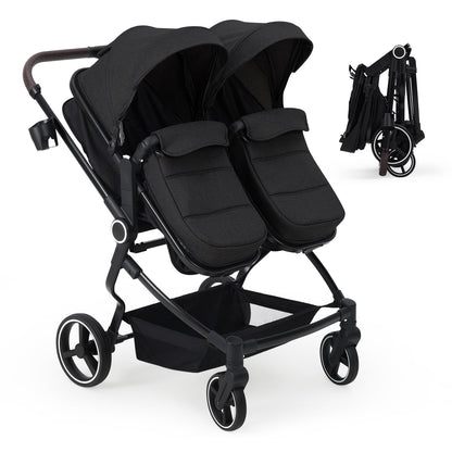 Double Stroller for Twins, Lightweight Side by Side Baby Stroller for Infant & Toddler, High Landscape Double Seat, One-Click Stroller with Adjustable Canopy, Reclining Seats & 5-Point Harness