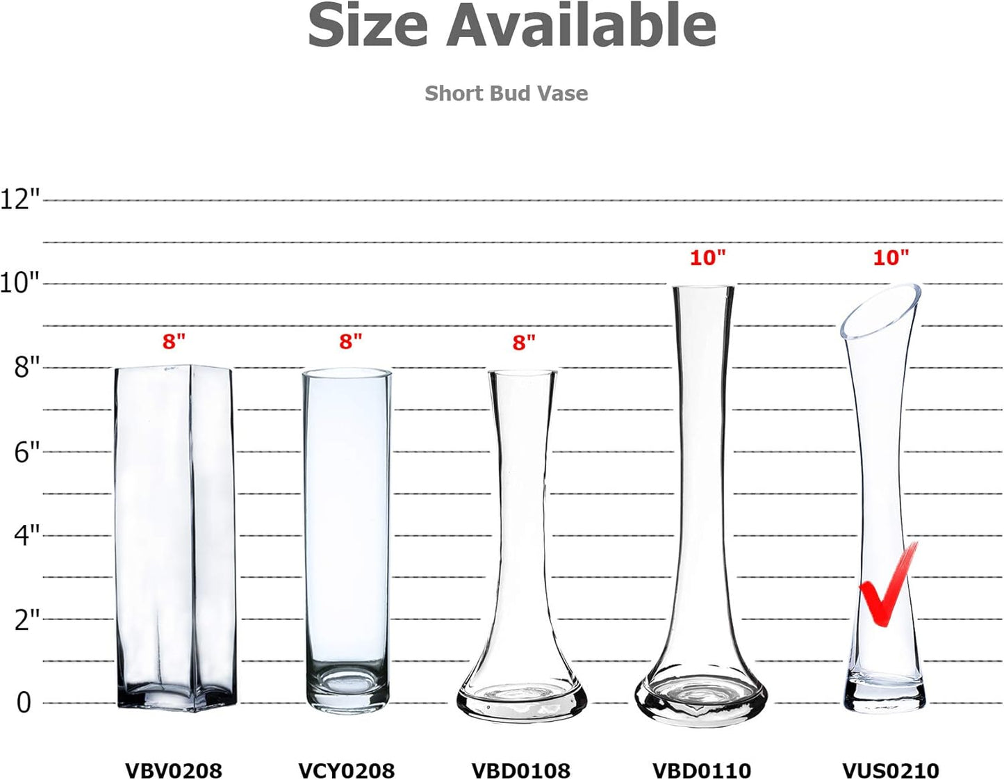 WGV Maria Bud Vase, 2" Width, 10" Height, Clear Slant Cut Opening Glass Floral Container for Decor