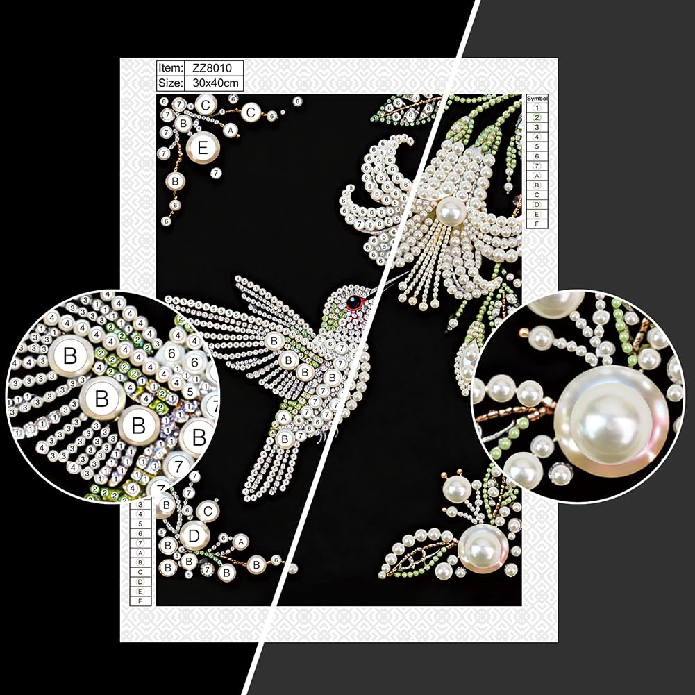 DPDAKIT Hummingbird Pearl Diamond Painting Kits for Adults, 5D Pearl Diamond Art Kits for Adults Beginner, DIY Diamond Dots Gem Art Craft for Home Decor 12x16 inch