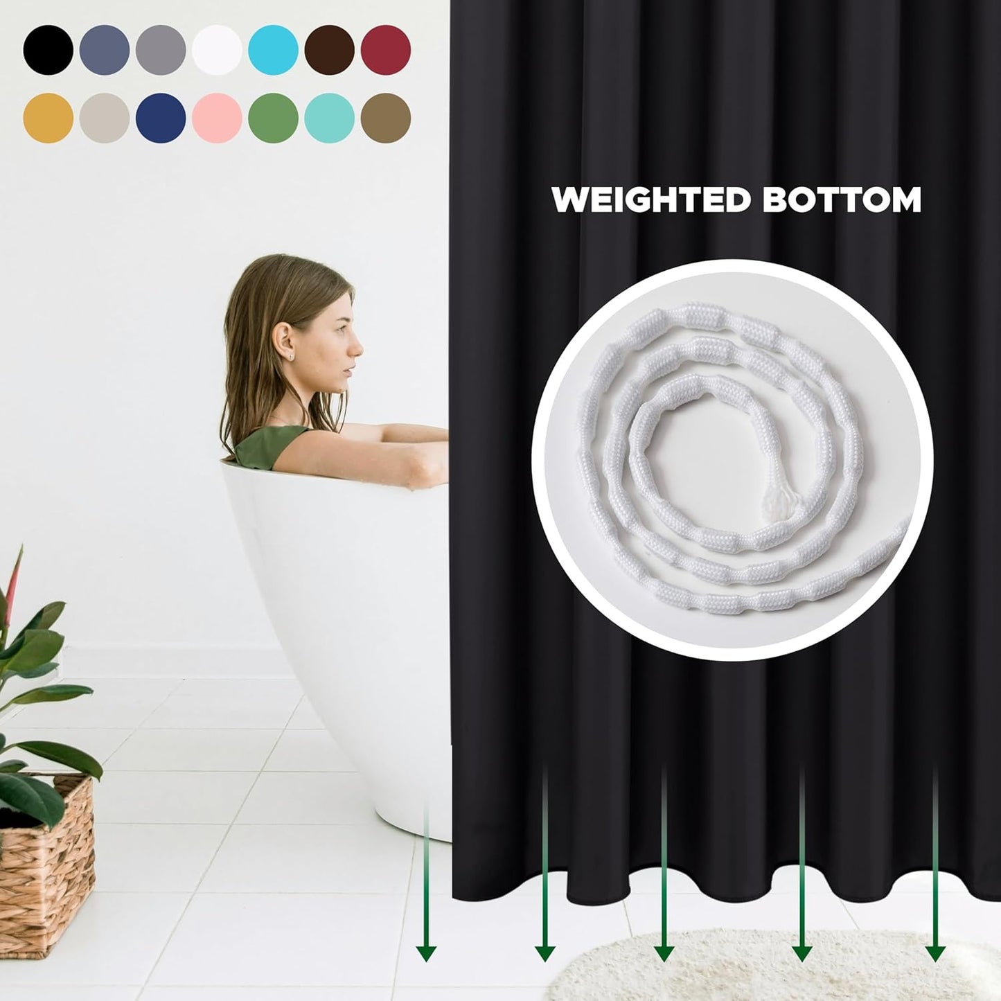 Biscaynebay Fabric Narrow Shower Stall Curtain Liners - 40" x 72", Black Water Resistant Bathroom Curtains