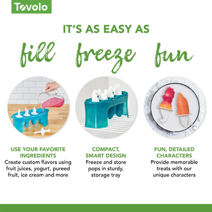 Tovolo Popsicle Molds Fish Shark Sea Horse Turtle Ice Molds Set of 4, Homemade Frozen Aquatic Ocean Fish Friends Pop Maker with Sticks for Kids, BPA Free Dishwasher Safe Silicone Shark Popsicle Mold