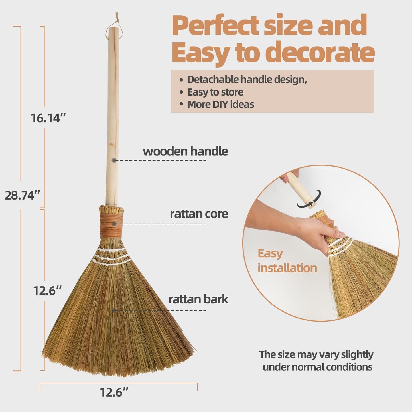 Brooms for Wedding Jumping Ceremony, Halloween Witch Broom, Detachable Broomstick Vietnamese Natural Whisk Broom