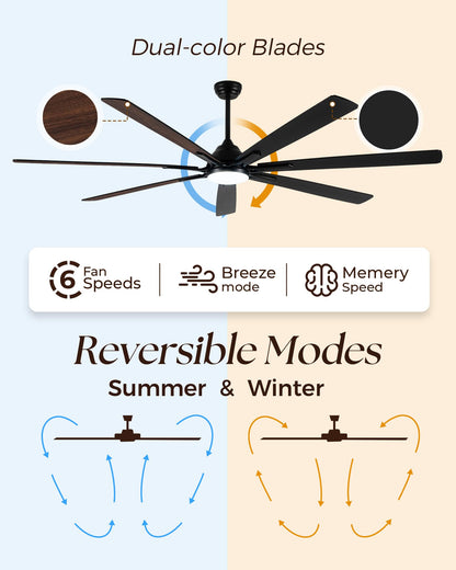 ECOiTEL 84 Inch Smart Ceiling Fan with Alexa APP,Large Black Ceiling Fan with Light,6 Speed,3CCT,Dual Finish 7 Blades,Quiet DC Motor Outdoor Fan for Patio,Big Living Room
