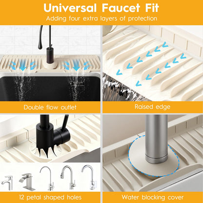 24" Silicone Faucet Mat for Kitchen Sink Released in 2025/12TH,8° Slope Fast Self-draining-Kitchen Sink Splash Guard,Bathroom Kitchen Sink Area Water Splash Guard Behind Faucet Draining Mat Beige