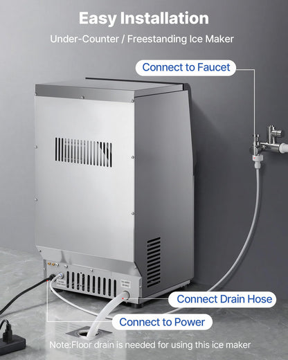 VEVOR Commercial Ice Maker Machine, 80 lbs/24h with 13 lbs Storage Capacity, Countertop/Freestanding/Under Counter, Stainless Steel Ice Maker with LED Display & Self-Cleaning, for Home Bar Restaurant