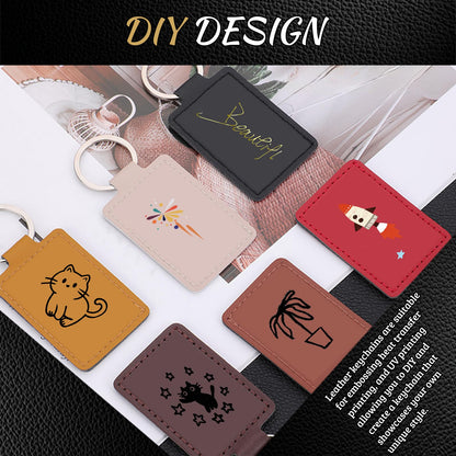60Pcs PU Leather Key Fob Blanks with Key Rings, Multi Colors Round, Teardrop, Rectangular, Long Strip Keychain Blanks for Laser Engraving, DIY Leather Stamping, Crafting and Keychain Making