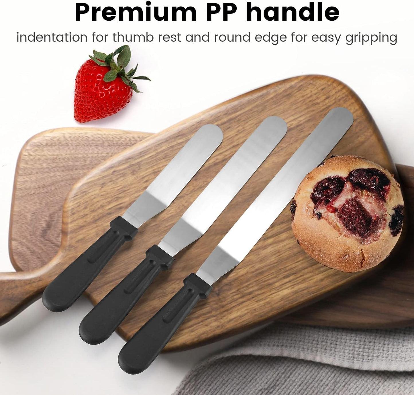 SIMEEGO Cake Offset Spatula Set, Icing Spatula with 6, 8, 10 Inch Stainless Steel Blades, Angled Frosting Tools