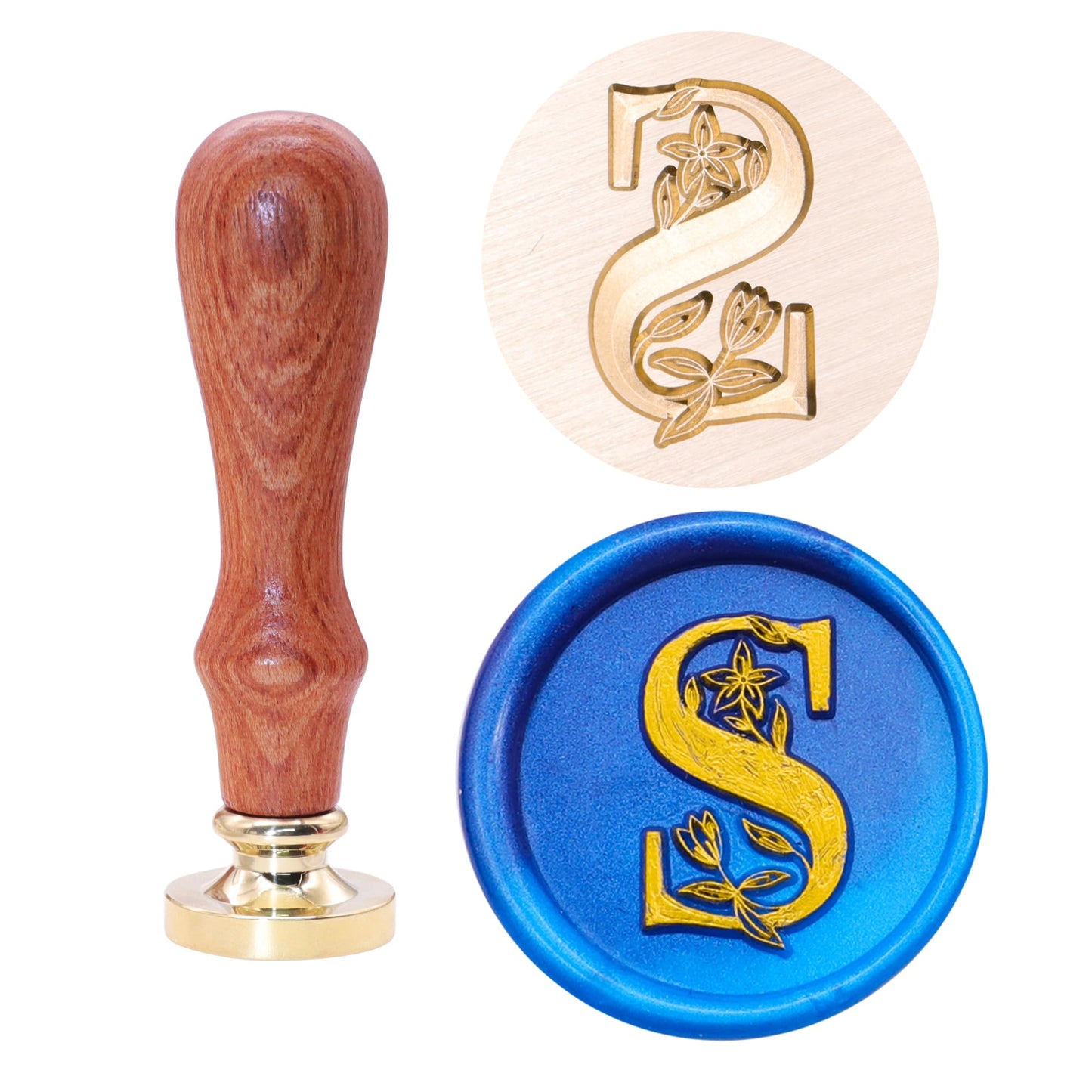 SWANGSA Initial Alphabet S Wax Seal Stamp Kit, Elegant Botanical Flower Floral Letter Sealing Stamp with 200pcs Sealing Wax Beads Kit (S)