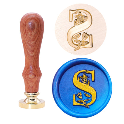 SWANGSA Initial Alphabet S Wax Seal Stamp Kit, Elegant Botanical Flower Floral Letter Sealing Stamp with 200pcs Sealing Wax Beads Kit (S)