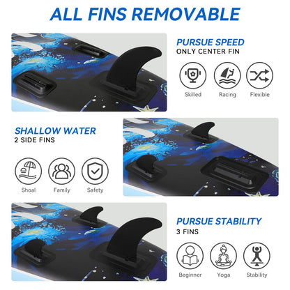 YUSING Inflatable Paddle Board with Seat, 11' x 33'' x 6" SUP, Paddle Boards for Adults, Non-Slip Deck SUP Paddle Board with Premium Kayak and SUP Accessories,3 Removable Fins (Starry Sky Blue)