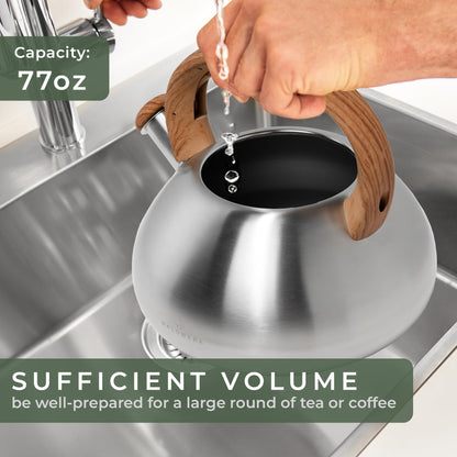 WALDWERK Tea Kettle Stovetop (2.4 Quart) - Teapot for Stovetop - also for Induction and Gas Stoves - Stainless Steel Tea Kettle - Whistling Tea Kettle for Stove Top