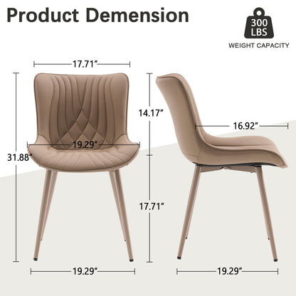 YOUTASTE Modern Upholstered Dining Chairs Set of 2, All Khaki Faux Leather Kitchen Chairs, Mid-Century Armless Accent Chairs with Metal Legs for Living Room, Bedroom