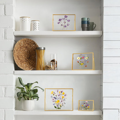 REDHUGO Glass Pressed Flower Frame Handmade, Glass Floating Picture Frames Tabletop Brass Photo Frame for DIY Dried Flowers Home Plant Specimen, Rectangle Horizontal 5×7 inches,Gold (FRAME ONLY)