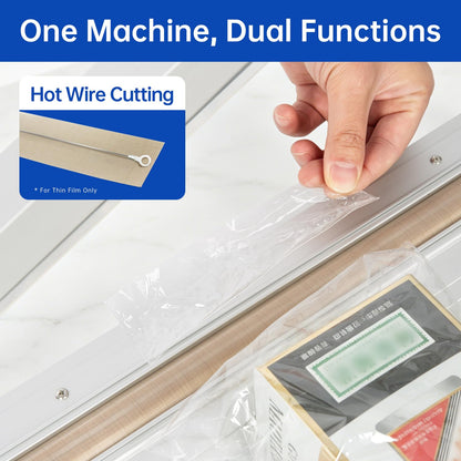 R-PACK Impulse Heat Sealer with Seal bar, Heavy-Duty Bag Sealing & Cutting Machine, 4 Extra Replacements (white, 24inch)