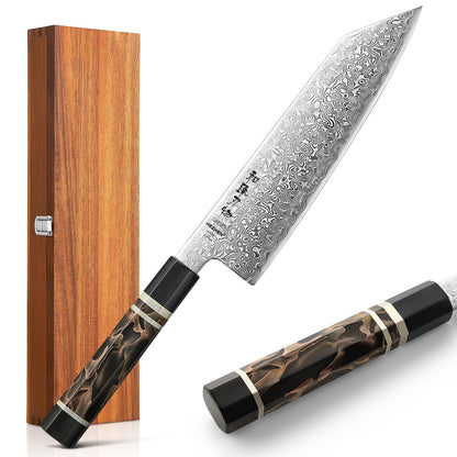 HEZHEN Kiritsuke Knife, 8.5 Inches, 49 Layers Damascus ZDP-189 Steel Japanese Chef Knife, Ultra Sharp Blade, Lightweight Handle, Acacia Wood Box Packing