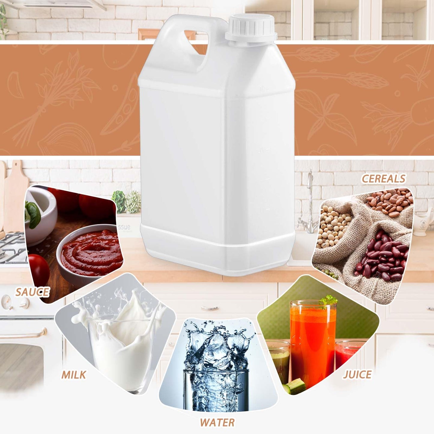 Ziliny 3 Pcs 1 Gallon Plastic Jug with Lids Square Empty Storage Containers Hdpe Carboy Plastic Jar Containers for Water Milk Beverage Oil Liquids (White)