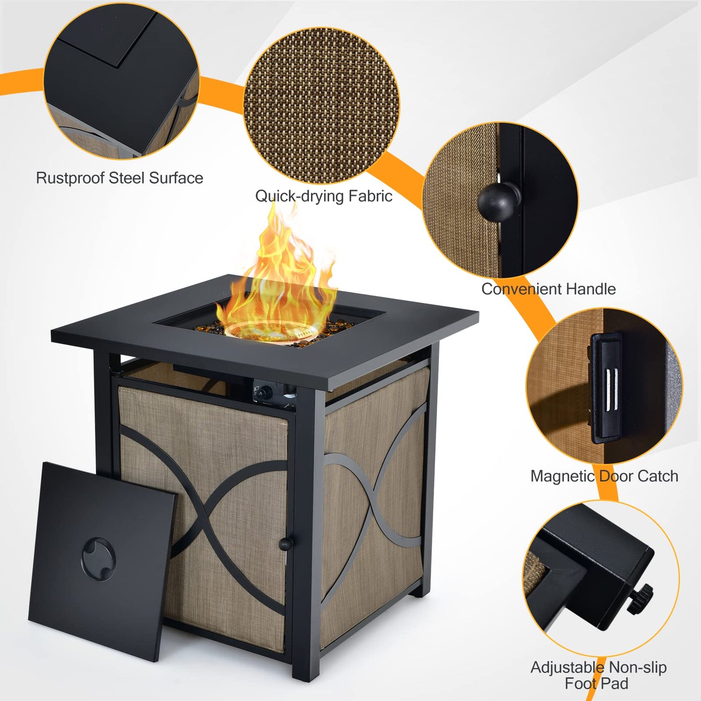 COOURIGHT Propane Fire Pit Table, 25" 40000 BTU Wicker-Look Square Fire Pits w/Lid, Fire Glass, Auto Ignition, Adjustable Flame, CSA Approved, Outdoor Steel Fire Table for Patio, Garden, Backyard