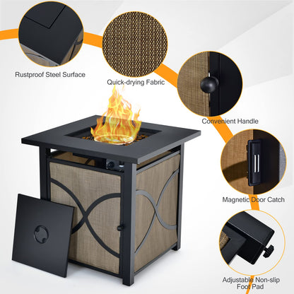 COOURIGHT Propane Fire Pit Table, 25" 40000 BTU Wicker-Look Square Fire Pits w/Lid, Fire Glass, Auto Ignition, Adjustable Flame, CSA Approved, Outdoor Steel Fire Table for Patio, Garden, Backyard