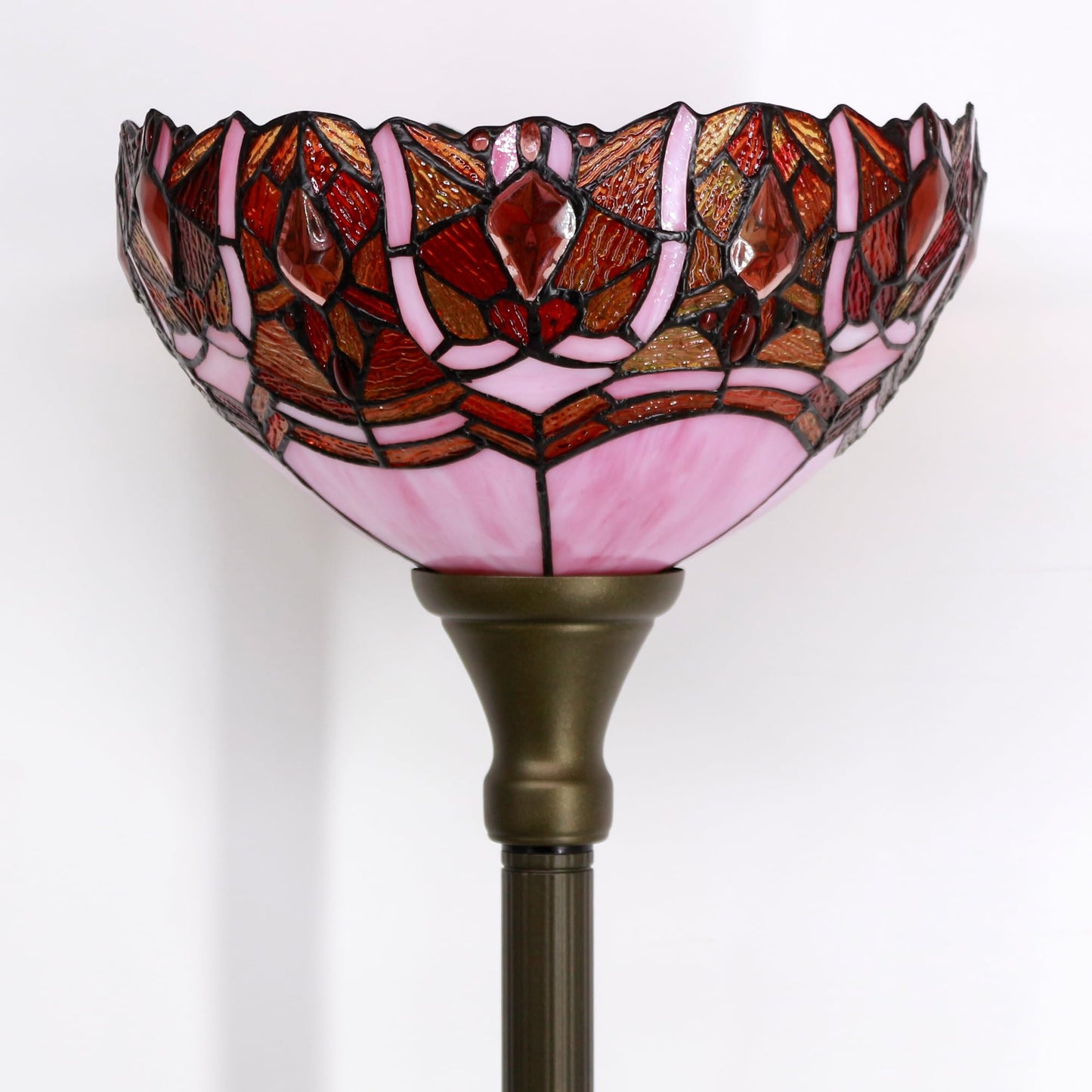 ZJART Tiffany Floor Lamp Torchiere Stained Glass Torch Lamp 12X12X67 Inch Antique Standing Corner Light (Pink Jewelry)