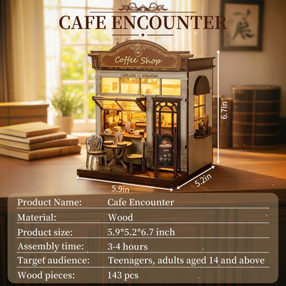HYXBXSS Book Nook Kit, DIY Miniature House Dollhouse Kit for Adults and Teens, Booknook Tiny House Bookshelf Decor with LED, Coffee Shop Building Kit 3D Wooden Puzzles, Gifts for Family and Friends