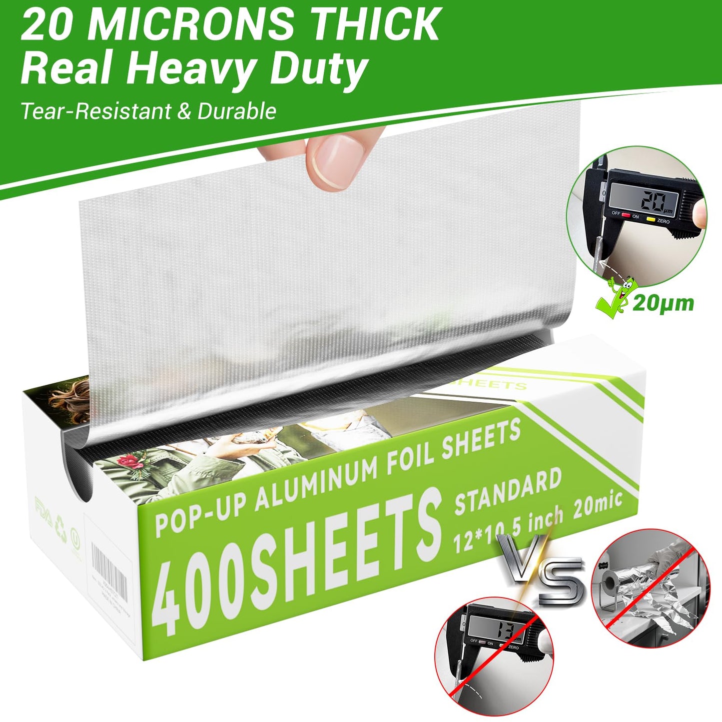 Aluminum Foil Sheets, 400 Count Tin foil,12" x 10.6" Pre-Cut Pop-Up Dispenser for Food Wrap, Hot Dog or Sandwich Wrap,Food Storage, Baking, Catering, Restaurant,Kitchen Use (Silver, 12 Inch)