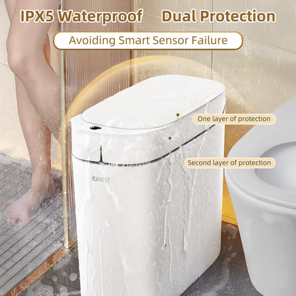 funest Smart Bathroom Trash Can with Lid- 3.5 Gallon Rechargeable Motion Sensor Trash Can,Waterproof Automatic Garbage Can with Automatic Suction Bag Feature,Waste Bin for Bedroom, Kitchen, Office