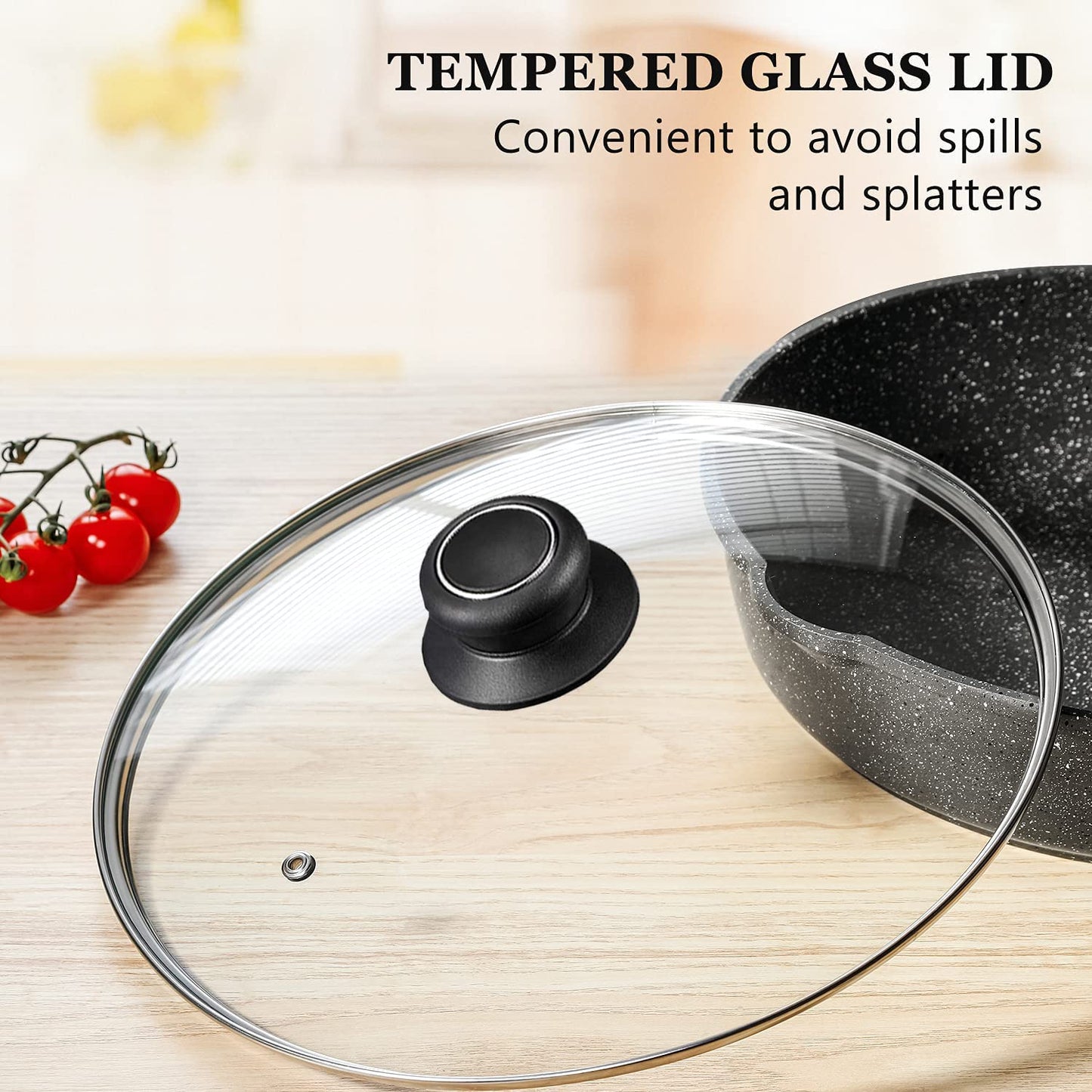 15.4 Inch Tempered Glass Lid Replacement Cover for 15.4" Cast Iron Skillets, Frying Pans and Wok, Clear