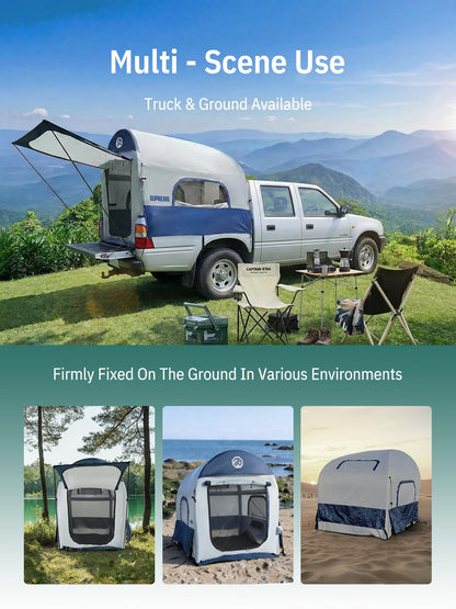 Niphean Truck Bed Tent 5ft with Awning Shade, 2 Mins Fast Setup Inflatable Pickup Truck Tent, for 2 People, PU 3000mm Waterproof, UPF 50+ Sunproof & High-Strength Windproof, Camp Anywhere You Park
