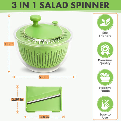 5-in-1 Salad Spinner Large with Lid Vegetable Washer and Dryer Fruit Cleaner Vegetable Chopper & Slicer with 5 Blades, 5 Qt Lettuce Spinner Strainer Shredder Bowl Egg Yolk Separator for Easy Meal Prep