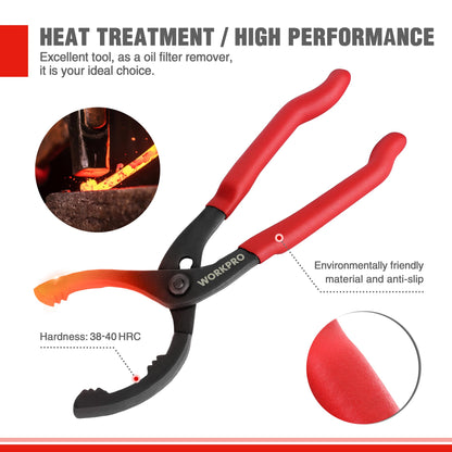 WORKPRO 12" Adjustable Oil Filter Pliers, Wrench Adjustable Oil Filter Removal Tool, Ideal For Engine Filters, Conduit, & Fittings, W114083A