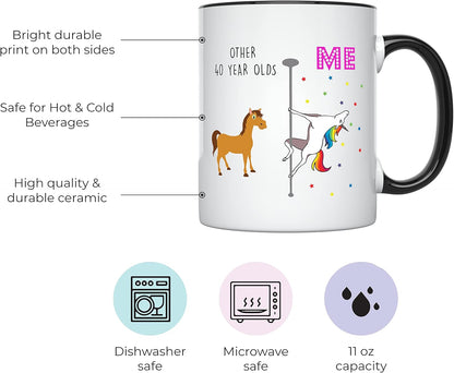 YouNique Designs 40th Birthday Mug, 11 Ounces, Funny Coffee Cup for Women, Unicorn Design