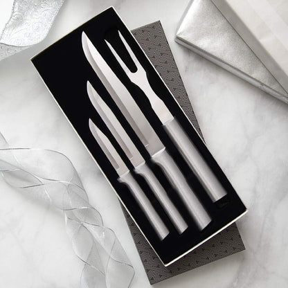 Rada Cutlery Prepare Then Carve Gift Set (S3C) with Quick Edge Sharpener (R119), 4-Piece Knife Set and Knife Sharpener, Stainless Steel Blades, Silver Handle